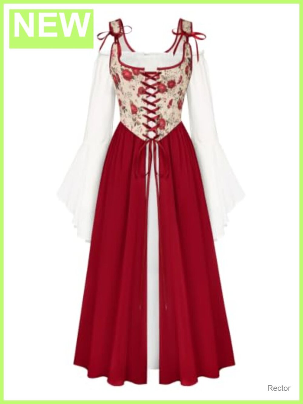 Renaissance Floral Corset Bell Sleeve Dress Medieval Fairy Costume